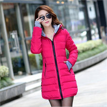 Load image into Gallery viewer, women winter hooded warm coat plus size candy color cotton